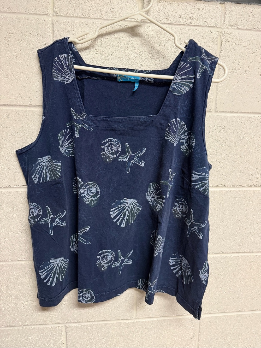 fresh produce navy blue Shell & Starfish Print square neck Tank Top Womens 3XL